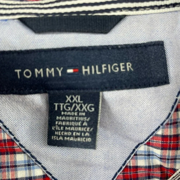 Tommy Hilfiger Button-Down Shirt Men's Sz XXL Red Blue Plaid Collared Pocket - Picture 9 of 10